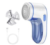 Electric Lint Remover USB Rechargeable,Portable Blue Fuzz Shaver with 1 Replacement Blade,Compact Fabric Shaver for Clothes,Sofa,Knitwear