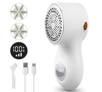 Electric Lint Shaver, Rechargeable Fabric Shaver with LED Display, 3 Modes, 2 Replacement Blades, for Clothes, Sweaters, Blankets and Furniture