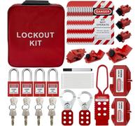 Electric Lockout Tagout Kit with Terminal Circuit Breaker, Group Lock and Universal Multi-Pole Breaker, Includes Handy Carry Case (Large Red Set)