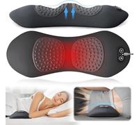 Electric Lumbar Massager Support Pillow, Triple Fusion Back Massager - Back Massager with Heated, Vibration and Traction to Support Lower Back Comfort, Relaxation Device for Home Use (Dark Grey)