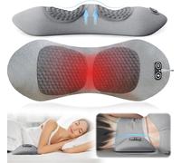 Electric Lumbar Massager Support Pillow, Triple Fusion Back Massager - Back Massager with Heated, Vibration and Traction to Support Lower Back Comfort, Relaxation Device for Home Use (Light Grey)