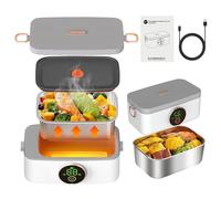 Electric Lunch Box, 16000mAh Rechargeable Heated Lunch Box,20-80 Min 7 Timer & 6 Temperature Settings,Removable 304 SS Inner,1L Cordless Portable Food Warmer for Car/Office/Travel/Picnic/Outdoor