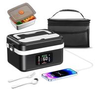 Electric Lunch Box, 1L Intelligent Heated Lunch Box for Adults with Touch Screen, Fast Heating Portable Food Warmer with Stainless Steel Tableware and Insulated Bag for Car Office Travel Picnic