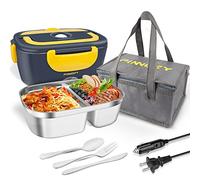 Electric Lunch Box Food Warmer, 80W Food Heater 3 in 1 12/24/110V for Car and Home, Lunch Heating Microwave for Truckers with 304 Stainless Steel Container, 1.5 L Heated Food Box with Tableware
