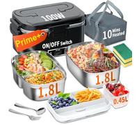 Electric Lunch Box for Adults, 100W 3-in-1 1.8L Heated Lunch Box Portable with 2 Packs 1.8L Double Layer Container, Quick Heating, 12V