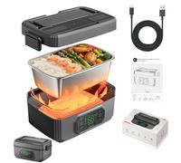 Electric Lunch Box for Adults, Rechargeable Heated Lunch Box with Timer&Appointment Time, 21000mAh Battery Powered,Removable 1.2L 304 SS Inner, Cordless Food Warmer for Office/Travel/Picnic/Camping