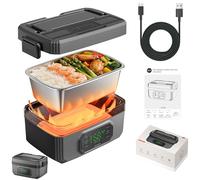Electric Lunch Box for Adults, Rechargeable Heated Lunch Box with Timer&Appointment Time, 24000mAh Battery Powered,Removable 1.6L 304 SS Inner, Cordless Food Warmer for Office/Travel/Picnic/Camping