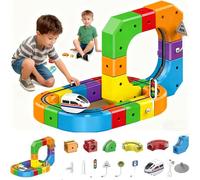 Electric Magnetic Train Set, 3D Track Flexible Race Track, Monorail Building Toy with Moving Trains, Easy Assembly for Kids