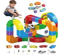 Electric Magnetic Train Set, 3D Track Flexible Race Track, Monorail Building Toy with Moving Trains, Easy Assembly for Kids