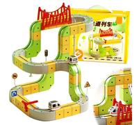 Electric Magnetic Train Track Set - 3D Infinity Track, Gravity-Defying Tracks Toy with Train and Traffic Signs - DIY Race Car Building Kits for Kids Ages 4-8 Year Boys Girls Party Gifts