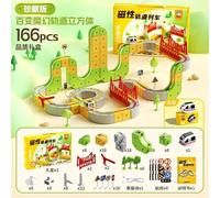 Electric Magnetic Train Track Set - 3D Infinity Track, Gravity-Defying Tracks Toy with Train and Traffic Signs - DIY Race Car Building Kits for Kids Ages 4-8 Year Boys Girls Party Gifts