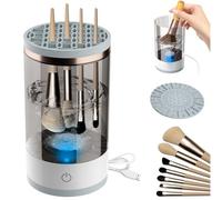 Electric Makeup Brush Cleaner, Cosmetic Brush Cleaner, Upgraded Electric Makeup Brush Cleaner with Brush Clean Mat, Automatic Spinning Makeup Brush Cleaner for All Size Makeup Brush (white)