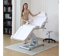Electric Massage Table with Stool - Adjustable 3-Section Bed for Spa and Salon, Removable Armrests and Headrest for Enhanced Comfort