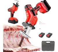 Electric Meat Bone Saw Cutter Machine - Fast Cutting for Butchering Frozen Meat with 2 Batteries, Metal Blades, Stepless Speed Regulation