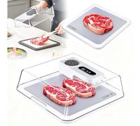 Electric Meat Defrosting Tray with Airflow Technology and Timer, Rechargeable Design, Visual Lid Ideal for Defrosting Steak, Chicken, Seafood Quickly