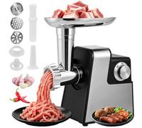 Electric Meat Grinder, 3-in-1 Meat Mincer with Reverse Function, Sausage Stuffer & Kibbeh Maker, 3 Stainless Steel Plates, Multifunctional Kitchen Mincer for Minced Meat & Sausages, Top Control Knob