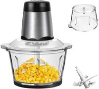 Electric Meat Grinder - 300W Mini Food Processor, High Power Vegetable Chopper with 2 Speed Adjustments, 2L Glass Container and 4 Sharp Blades Electric Chopper Suitable for Meat, Nut, Vegetable, Fruit