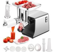 Electric Meat Grinder Heavy Duty with Tomato Strainer & Sausage Stuffer, Includes 3 Plates, Sausage Tubes & Kubbe Kit for Home Kitchen Use