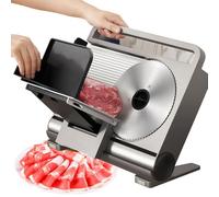Electric Meat Slicer for Home Use | Folding Deli Slicer with Removable 7.5’’ Stainless Steel Blade & 0-15mm Adjustable Thickness | for Slicing Meat, Cheese, Bread with Pusher & Non-Slip Feet