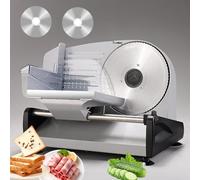 Electric Meat Slicer Machine, 200W with 2 Stainless Steel Blades, Adjustable Thickness from 0-20mm, Safety Child Lock for Home Use, Ideal for Meat, Vegetables, and Deli