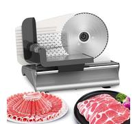 Electric Meat Slicer, Stainless Steel Serrated Blade, 0-15mm Thickness Adjustment, Plastic Pusher Guard, Ideal for Meat, Cheese, and Bread