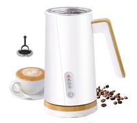 Electric Milk Frother and Steamer, 4-in-1 Milk Steamer with Wood Elements Design, Automatic Hot & Cold Foam Maker for Latte, Cappuccinos, Macchiato, Milk Warmer (White)