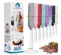 Electric Milk Frother Handheld, Battery Operated Whisk Beater Foam Maker for Coffee, Cappuccino, Latte, Matcha, Hot Chocolate, Mini Drink Mixer, With Stand, Grey