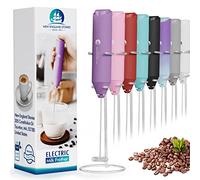 Electric Milk Frother Handheld, Battery Operated Whisk Beater Foam Maker for Coffee, Cappuccino, Latte, Matcha, Hot Chocolate, Mini Drink Mixer, With Stand, Light Purple