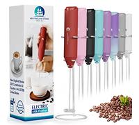 Electric Milk Frother Handheld, Battery Operated Whisk Beater Foam Maker for Coffee, Cappuccino, Latte, Matcha, Hot Chocolate, Mini Drink Mixer, With Stand, Red