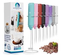 Electric Milk Frother Handheld, Battery Operated Whisk Beater Foam Maker for Coffee, Cappuccino, Latte, Matcha, Hot Chocolate, Mini Drink Mixer, With Stand, Aqua