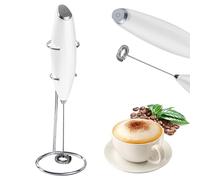 Electric Milk Frother Handheld Mini Foamer with Base Coffee Maker Egg Beater for Chocolate Cappuccino Frappe Stirrer Portable Blender Whisk Tools (White)