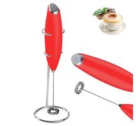 Electric Milk Frother Handheld Mini Foamer with Base Coffee Maker Egg Beater for Chocolate Cappuccino Frappe Stirrer Portable Blender Whisk Tools (Red)