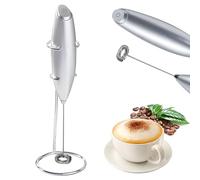 Electric Milk Frother Handheld Mini Foamer with Base Coffee Maker Egg Beater for Chocolate Cappuccino Frappe Stirrer Portable Blender Whisk Tools (Silver)