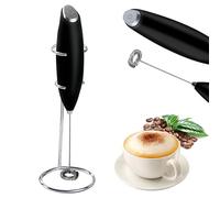 Electric Milk Frother Handheld Mini Foamer with Base Coffee Maker Egg Beater for Chocolate Cappuccino Frappe Stirrer Portable Blender Whisk Tools (Black)