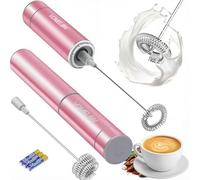 Electric Milk Frother Handheld,Travel Coffee Drink Mixer Batteries Included, 304 Stainless Steel Whisk for Latte Cappuccino,Bulletproof Coffee Hot Chocolate,Egg Rose Pink