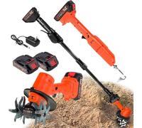 Electric Mini Digging Hoe, Cordless Tiller Cultivator 21V with Telescopic Pole & 2 Batteries, 10cm Tilling Width, 235rpm Hand-Held Weeding Machine