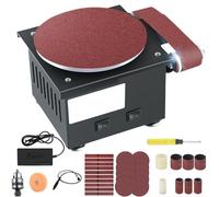 Electric Mini Disc Sander Bench Grinder 3-in-1 Belt Sander with 26 Sanding Discs, 7 Speed Adjustable for DIY Metal and Wood Grinding Polishing