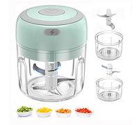 Electric Mini Food Chopper, Rechargable Small Food Processor for Garlic, Puree, Onion, Herb, Veggie, Ginger, Fruit Blender (250ml+100ml 2 cups, Green)
