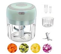 Electric Mini Food Chopper USB Rechargeable, Portable Cordless Garlic & Vegetable Chopper 250ML, Small Food Processor with 3 Stainless Steel Blades for Onion, Nuts, Baby Food & Meal Prep (Green)