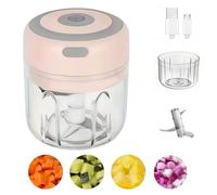 Electric Mini Food Chopper USB Rechargeable, Portable Cordless Garlic & Vegetable Chopper 250ML, Small Food Processor with 3 Stainless Steel Blades for Onion, Nuts, Baby Food & Meal Prep (Pink)