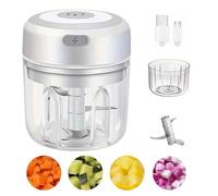 Electric Mini Food Chopper USB Rechargeable, Portable Cordless Garlic & Vegetable Chopper 250ML, Small Food Processor with 3 Stainless Steel Blades for Onion, Nuts, Baby Food & Meal Prep (White)