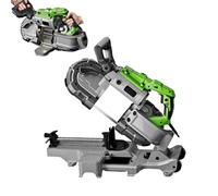 Electric Miter Saw, 1100W Metal Cutting Machine with Detachable Wheeled Base, Dual Switch, LED Light, 1-6 Speed Adjustment, 0°-45° Angle Adjustment