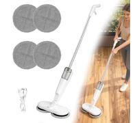 Electric Mop, Dual-Motor Cordless Hard Floor Cleaner with 200ml Detachable Water Tank & 4 Pads, Quiet Rechargeable Floor Polisher Scrubber for Tile, Hardwood, White