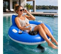 Electric Motorized Pool Float for Adults, Inflatable Pool Raft with Rechargeable 5200mAh Battery, Joystick Control, Single/Dual Propeller, Backrest, Cup Holder for Pool Lake A