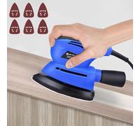 Electric Mouse Detail Sander,130W Palm Sander for Wood with Dust Collection and 6Pcs Sanding Pads, 6 Speeds Adjustable 12000RPM Orbital Palm Detail Sanders, Wood Hand Sanders, Sanding Machine, Blue