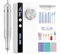 Electric Nail Drill, 40000RPM Professional Nail File Machine with 15 Drill Bits & LCD Display, Portable Rechargeable Nail File Drill Set for Acrylic and Gel Nails, Manicure Pedicure Kit for Home Salon