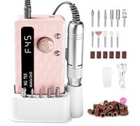 Electric Nail Drill, 45000RPM Portable Rechargeable Nail E-File Kit with 11 Bits LED Screen Base, Ultra-Silent Cordless Nail Drill Machine for Acrylic Gel Nails Polishing (Pink)