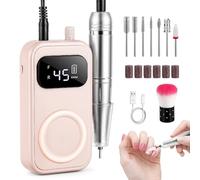 Electric Nail Drill 45000RPM, Professional Electric Manicure and Pedicure Set Professional with 8 Bits,6 Bands,for Acrylic and Gel Nails, LED Screen Nail File for Nail Art Practice & Home Use (Beige)