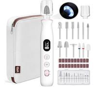 Electric Nail Drill, Cordless 2000 mAh Rechargeable Portable Nail File 12 in 1 Kit for Thick Toenails, 10 Speeds Nail Dril Machine Professional Manicure Pedicure for Hand Natural Nails Care (White)