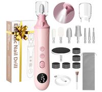 Electric Nail Drill Kit, Nail Filer Electric with LCD & Lamp, Rechargeable Pedicure Tools for Feet, Toenail Grinder for Thick Toenails, Cordless Nail Dremel Tools for Women & Men